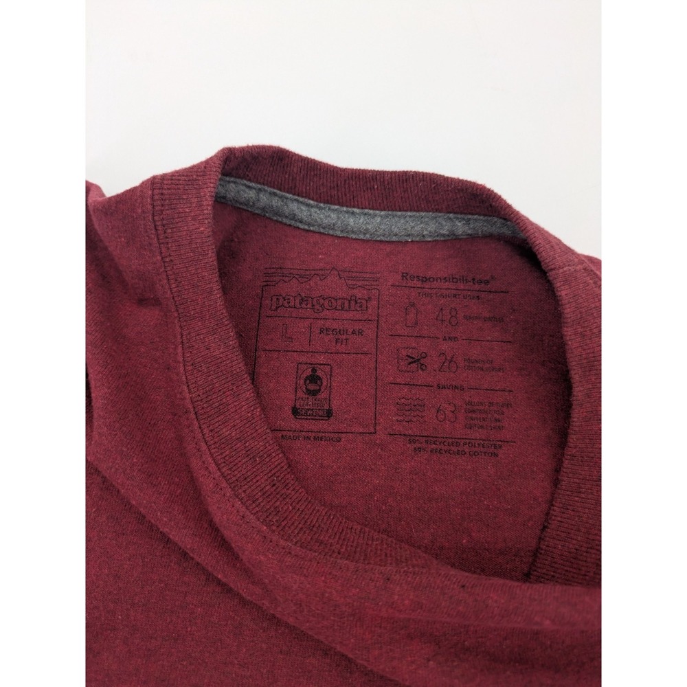Patagonia Shirt Mens Large Red Long Sleeve Responsibili Tee Logo P-6 Hiking FLAW - Picture 6 of 11